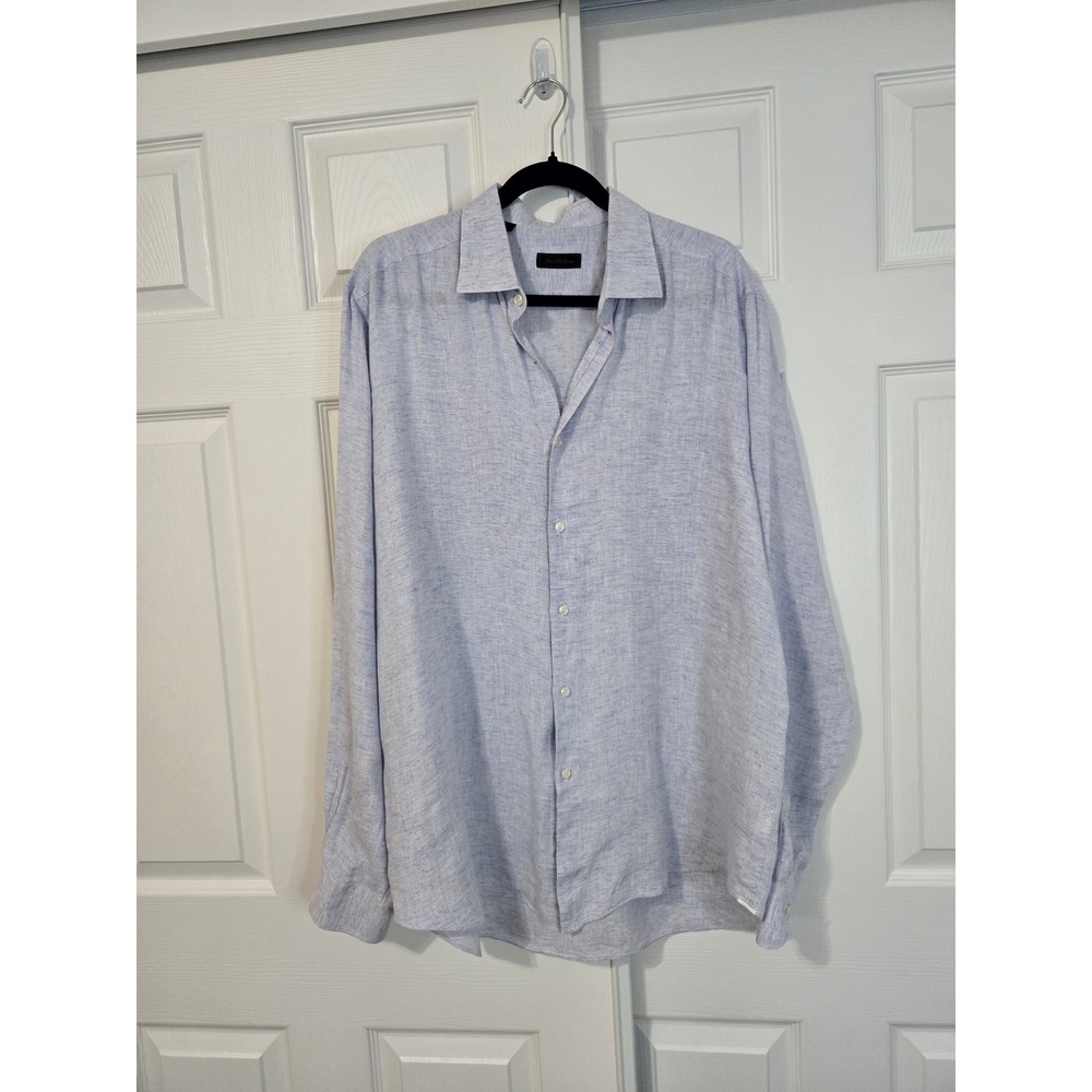 Saks Fifth Avenue Mens XL Light Blue Linen Long Sleeve Button Down Shirt